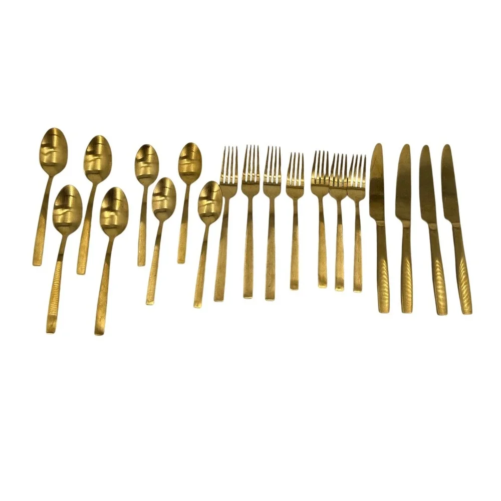 Skandia Gold Flatware Set 19 Piece Textured Handle Stainless Steel Cutlery